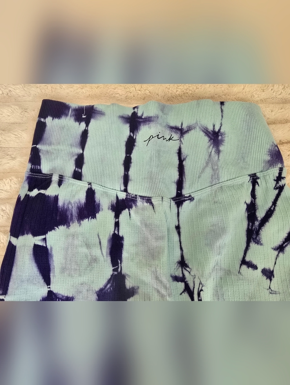 PINK Active Tie-Dye Ribbed Leggings Mint & Dark Purple Womens Medium - Picture 3 of 8